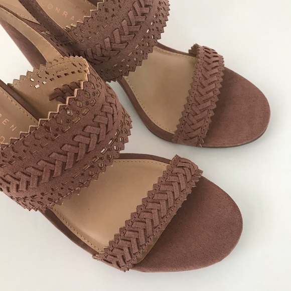 New! Block Heel Faux Suede Bohemian Pink Mauve Chunky High Heel Braided Sandals - Picture 5 of 12